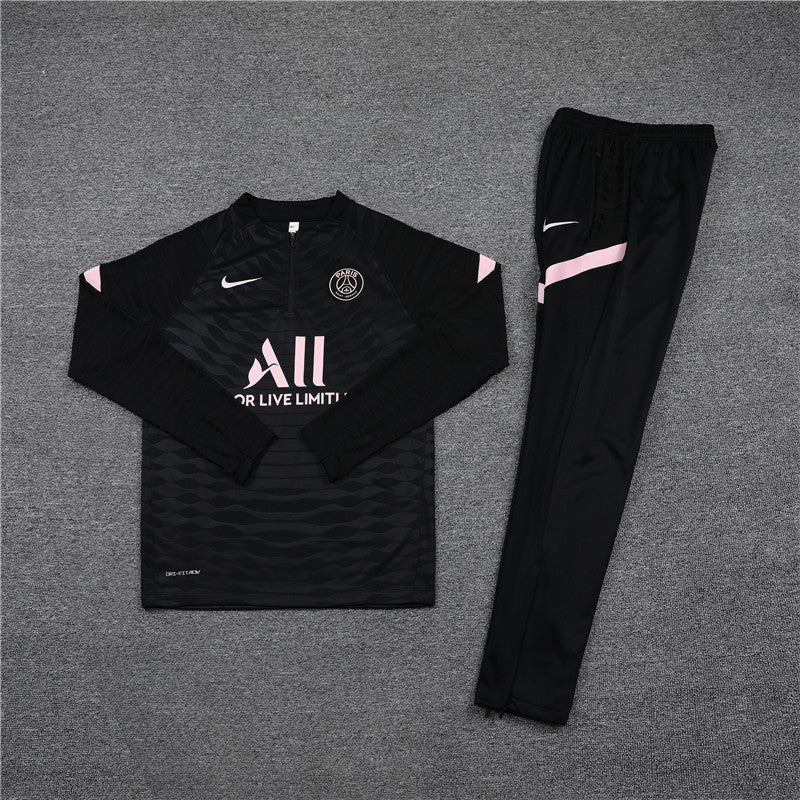 Black pink stripes PSG football tracksuit, front side 