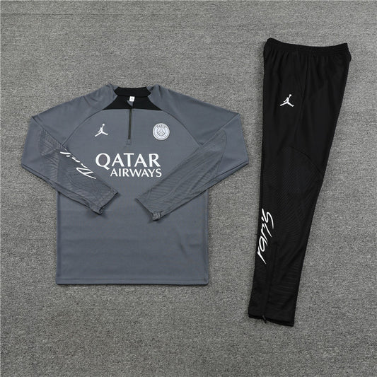 Dark grey black PSG football tracksuit, front side