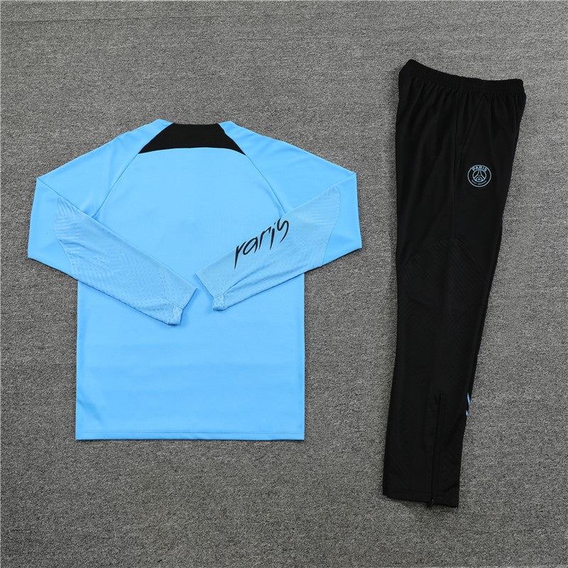 Blue and black PSG football tracksuit, back side