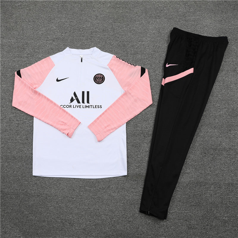 Pink and white PSG football tracksuit, front side