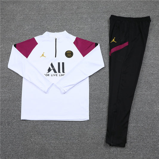 White and black purple shoulders PSG football tracksuit, front side