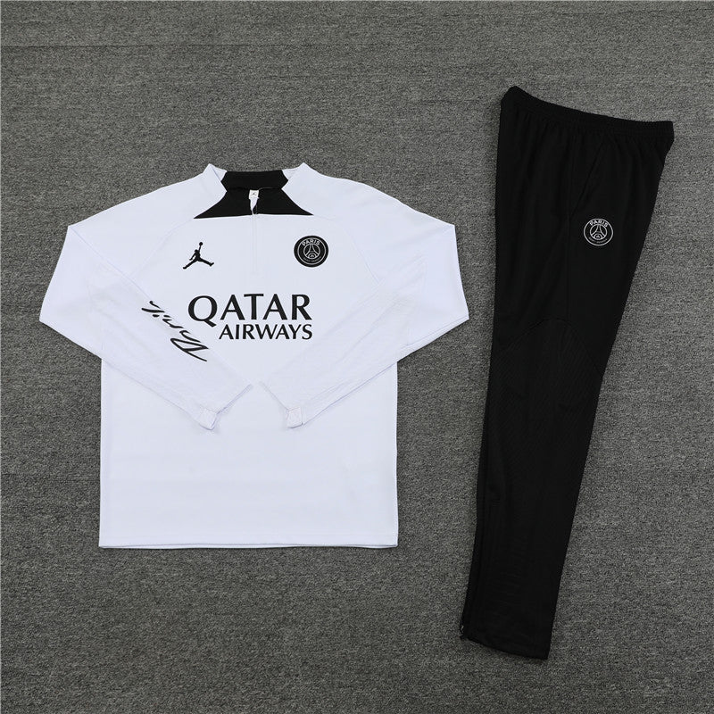 White and black stylish PSG football tracksuit wrldofkits, front side