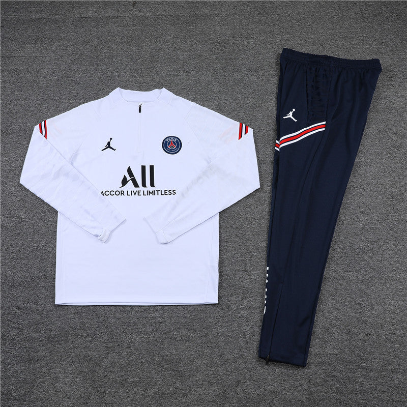 White and navy stylish PSG football tracksuit, front side